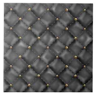 Glossy Leather Texture with Gold Pearls Ceramic Tile