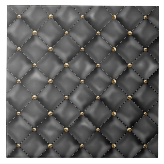 Glossy Leather Texture with Gold Pearls Ceramic Tile (Front)