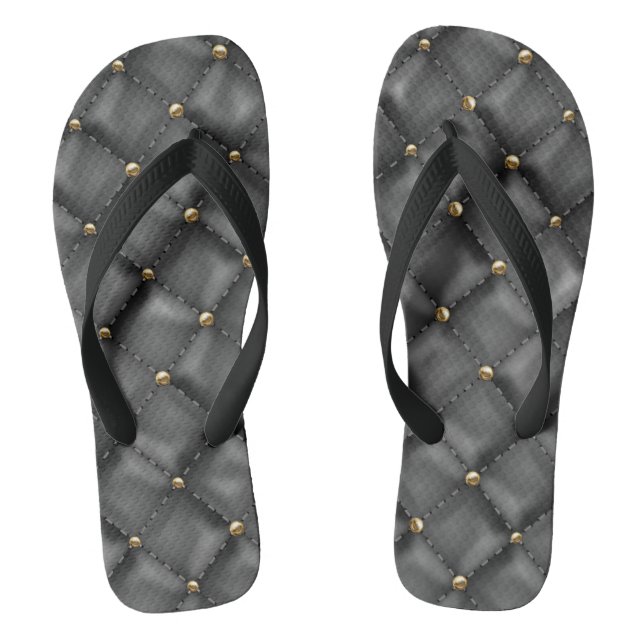 Glossy Leather Texture with Gold Pearls Flip Flops (Footbed)