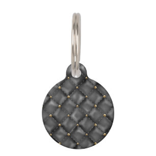 Glossy Leather Texture with Gold Pearls Pet ID Tag