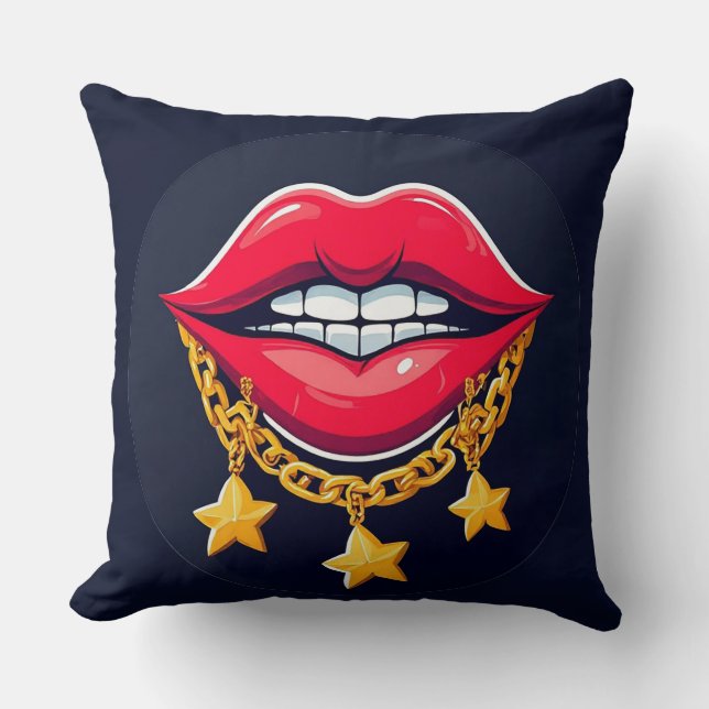 🌸 Glossy Lips Glam Chain Chic Home Style 🌸 Throw Pillow (Front)