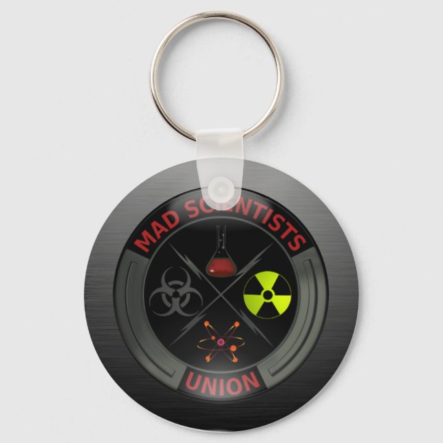 Glossy Mad Scientist Union Button Keychain (Front)