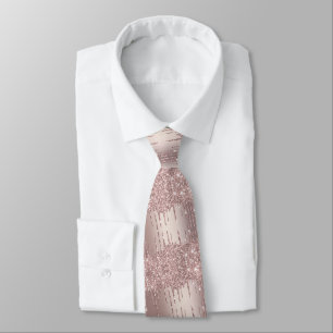 Glossy Neck Tie with Rose Gold Blush Glitter Drips
