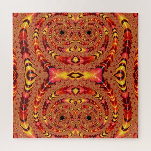 Glossy Orange Striped Fractal Quad Spirals Jigsaw Puzzle