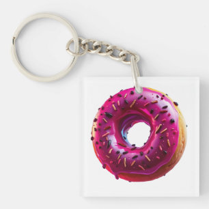 Glossy Pink Donut with Dark Sprinkles Keychain