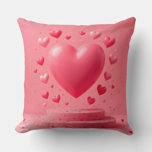 💗 Glossy Pink Heart Room Decor Accent Gift 💗 Throw Pillow (Front)