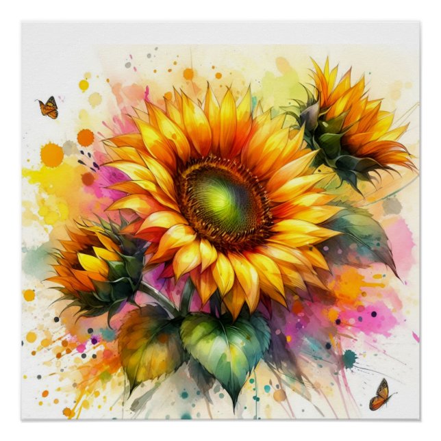 Glossy Poster - Beautiful Yellow Sunflower, Art (Front)