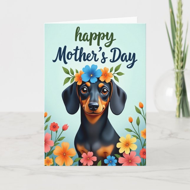 Glossy Puppy Floral Crown Card (Front)