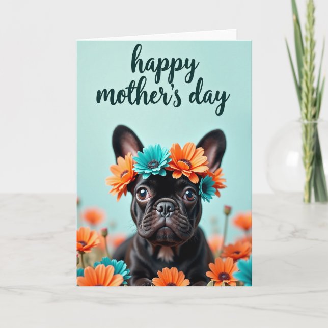 Glossy Puppy Floral Wreath Card (Front)