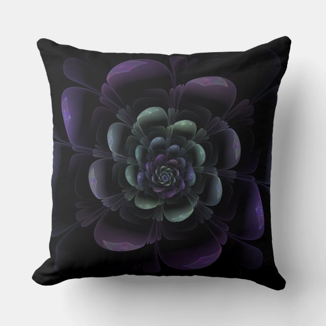 Glossy Purple Black Floral Throw Pillow (Front)