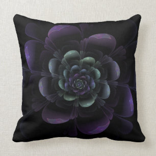 Glossy Purple Black Floral Throw Pillow