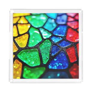 Glossy Rainbow Glass Mosaic Art Acrylic Tray
