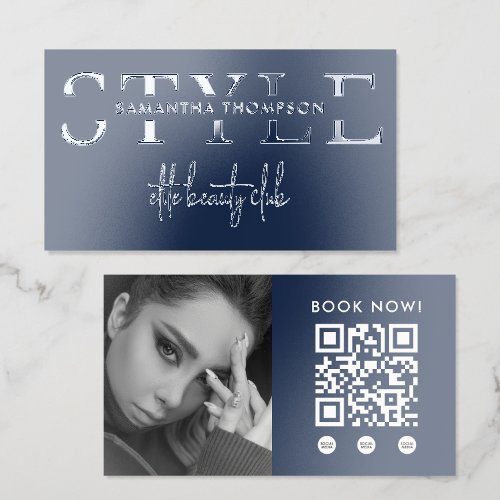 Glossy Raised Makeup Artist Photo QR Code Book Now Spot UV Business Card