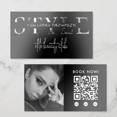 Glossy Raised Makeup Artist Photo QR Code Book Now Spot UV Business Card