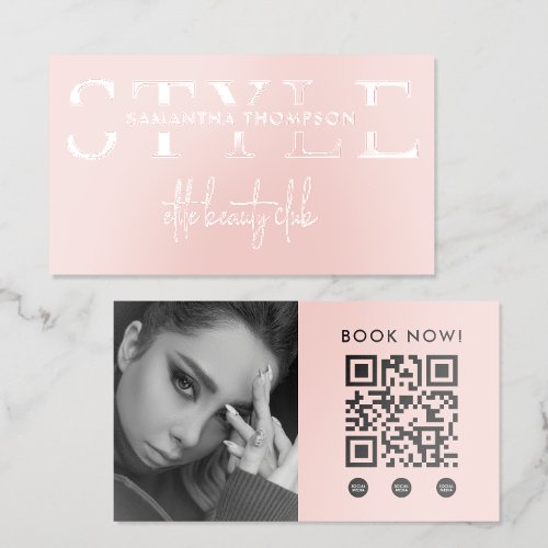 Glossy Raised Makeup Artist Photo QR Code Book Now Spot UV Business Card
