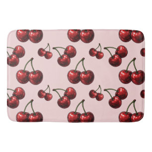 Glossy Red Cherries Pink Retro Glam Bath Mat
