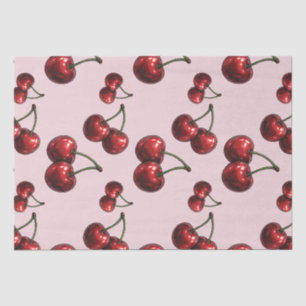 Glossy Red Cherries Pink Retro Glam Party Tissue Paper