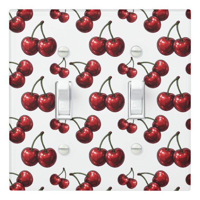 Glossy Red Cherries Retro Glam Light Switch Cover (In Situ)