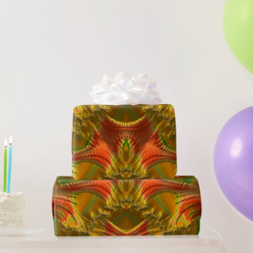 GLOSSY  Red Green Gold Fractal  Christmas  Wrapping Paper