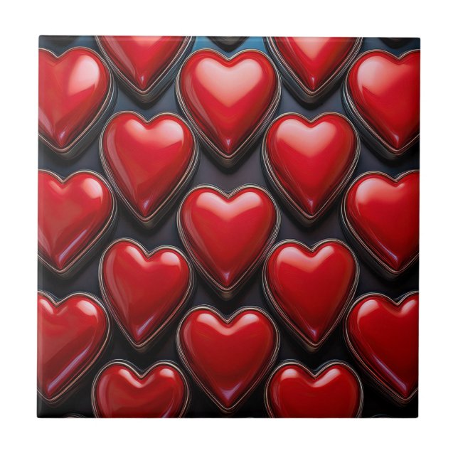 Glossy Red Hearts  Ceramic Tile (Front)
