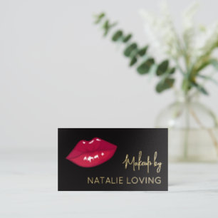Glossy Red Lips Gold Foil Makeup By Spot Gloss Business Cards
