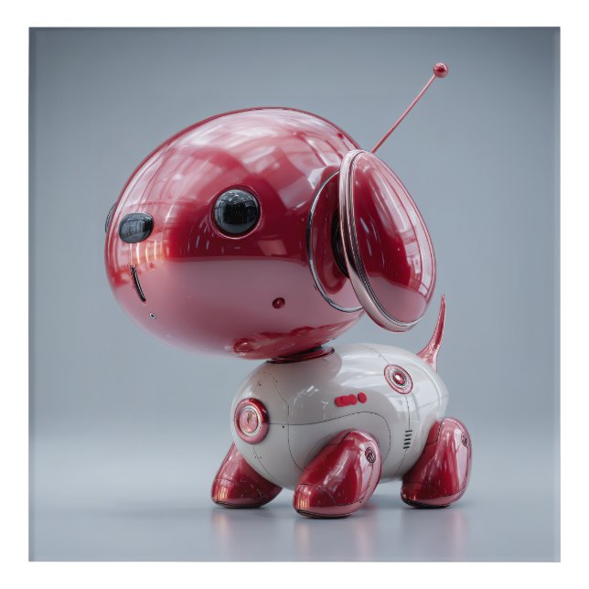 Glossy Red Robot Dog Acrylic Print (Front)