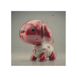 Glossy Red Robot Dog Wood Wall Art
