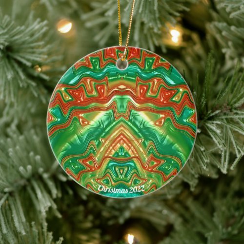 Glossy Red Yellow and Green Christmas 2022 Ceramic Ornament