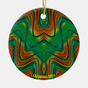 Glossy Red, Yellow, and Green Christmas 2024 Ceramic Ornament