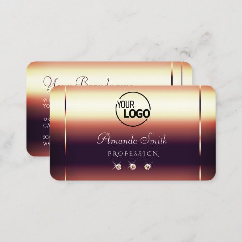 Glossy Rose Gold Effects Sparkle Diamonds and Logo Business Card