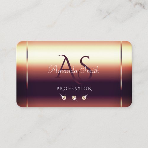 Glossy Rose Gold Effects Sparkle Diamonds Initials Business Card