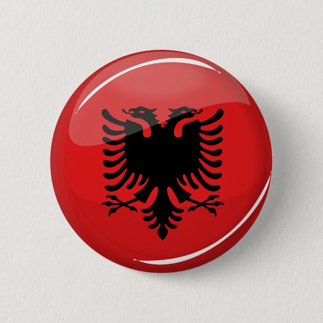 Glossy Round Albanian Flag Button (Front)