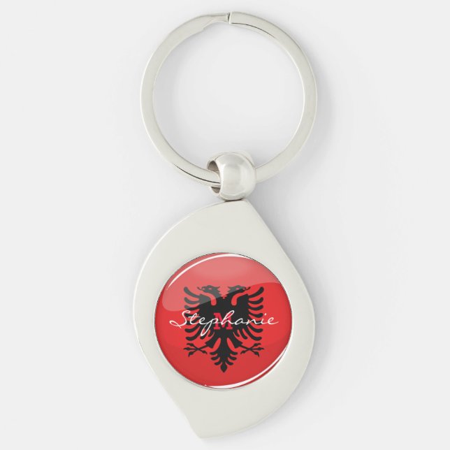 Glossy Round Albanian Flag Keychain (Front)