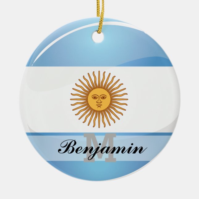 Glossy Round Argentina Flag Ceramic Ornament (Front)