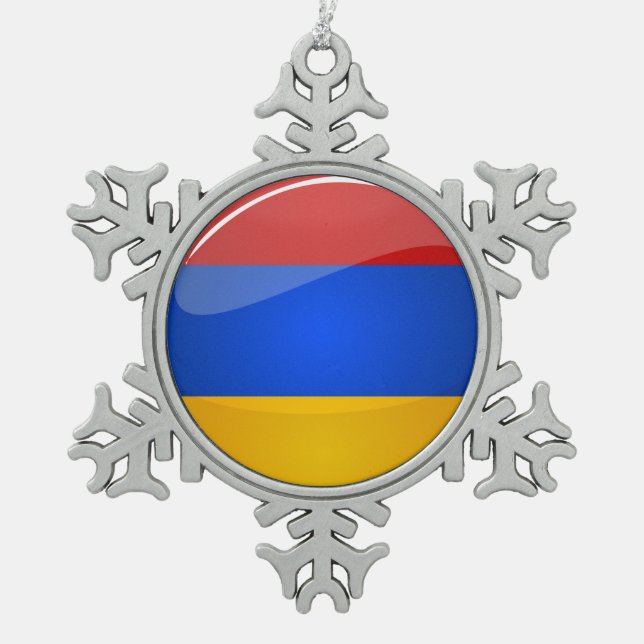 Glossy Round Armenia Flag Snowflake Pewter Christmas Ornament (Front)