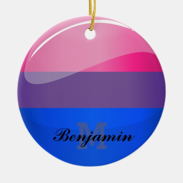 Glossy Round Bisexuality Flag Ceramic Ornament (Front)