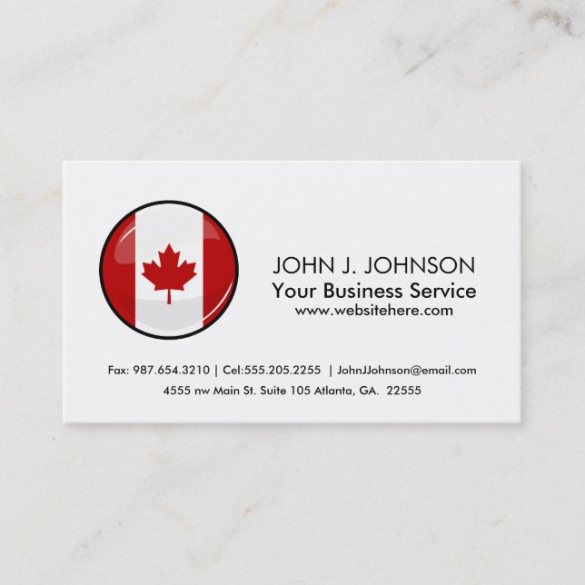 Glossy Round Canadian Flag Business Card (Front)