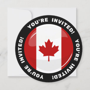 Glossy Round Canadian Flag Invitation
