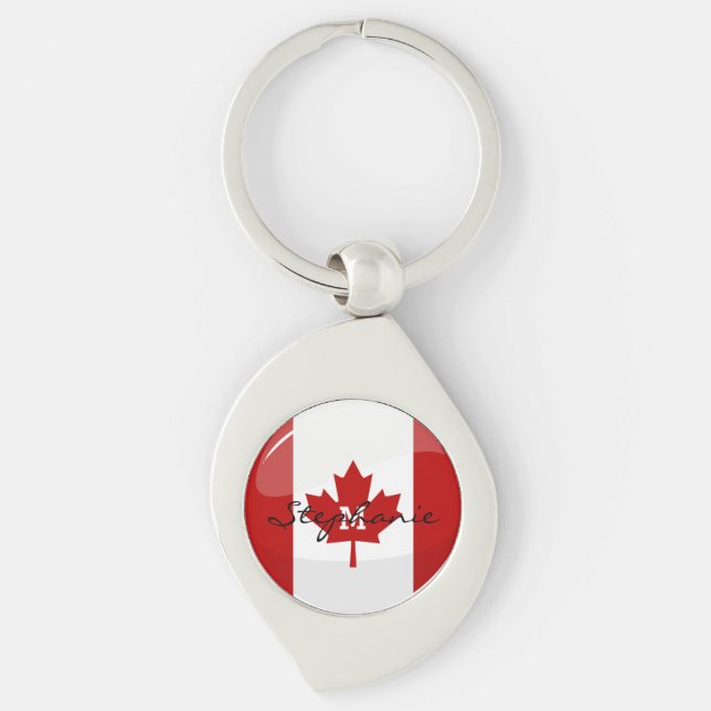 Glossy Round Canadian Flag Keychain (Front)