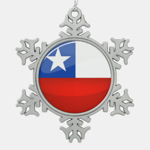 Glossy Round Chilean Flag Snowflake Pewter Christmas Ornament
