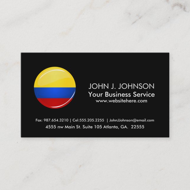 Glossy Round Columbian Flag Business Card (Front)