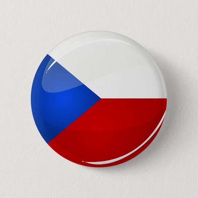 Glossy Round Czech Rep. Flag Pinback Button (Front)