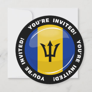 Glossy Round Flag of Barbados Invitation