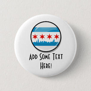 Glossy Round Flag of Chicago Button