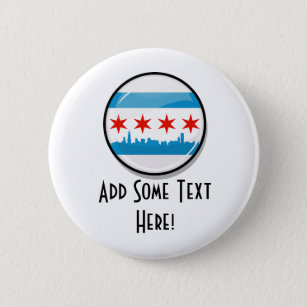 Glossy Round Flag of Chicago Button