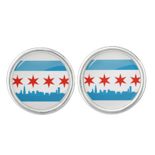 Glossy Round Flag of Chicago Cufflinks