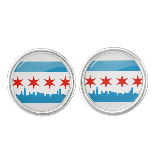 Glossy Round Flag of Chicago Cufflinks (Front)