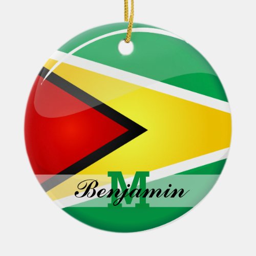 Glossy Round Guyanese Flag Ceramic Ornament