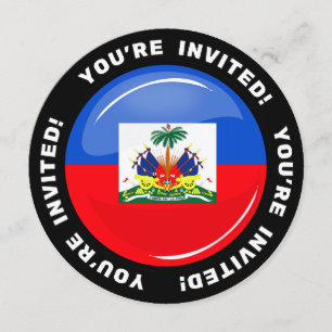 Glossy Round Haitian Flag Invitation