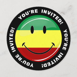 Glossy Round Happy Rasta Flag Invitation